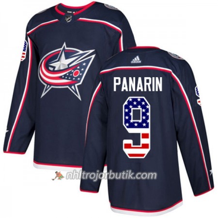 Män Ishockey Blue Jackets Tröja Artemi Panarin 9 Adidas 2017-2018 Marinblå USA Flag Fashion Authentic